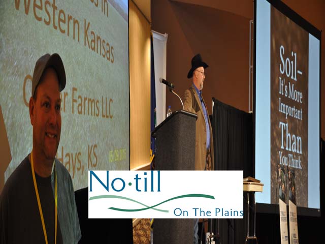 Brice Custer of Hays, Kansas, (left) and Jimmy Emmons of Leedey, Oklahoma, both spoke at the No-till on the Plains conference this week in Wichita, Kansas, about ways cover crops added profitability to their operations. (DTN photos/illustration by Chris Clayton)